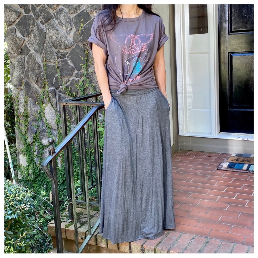 Charcoal grey Fold Waist Side Pockets Maxi Skirt - Picture 5 of 9